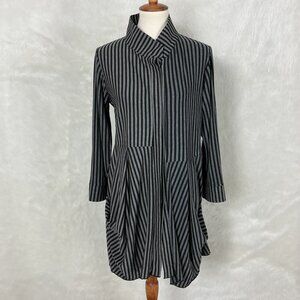 Heydari Gray & Black Asymmetrical Striped Long Sleeve Draped Tunic Top L